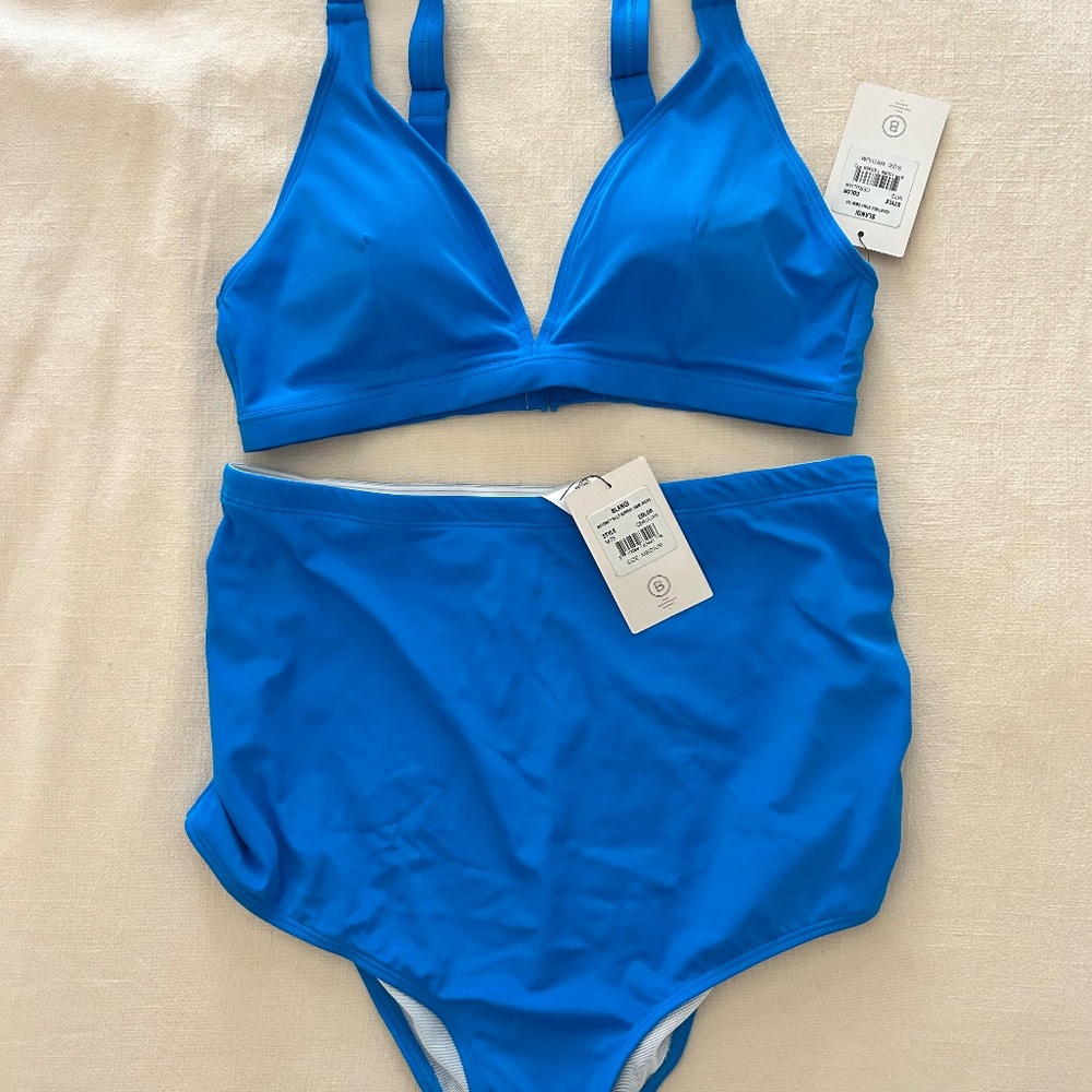 Blue Maternity Belly Support High-Waisted Bikini Set